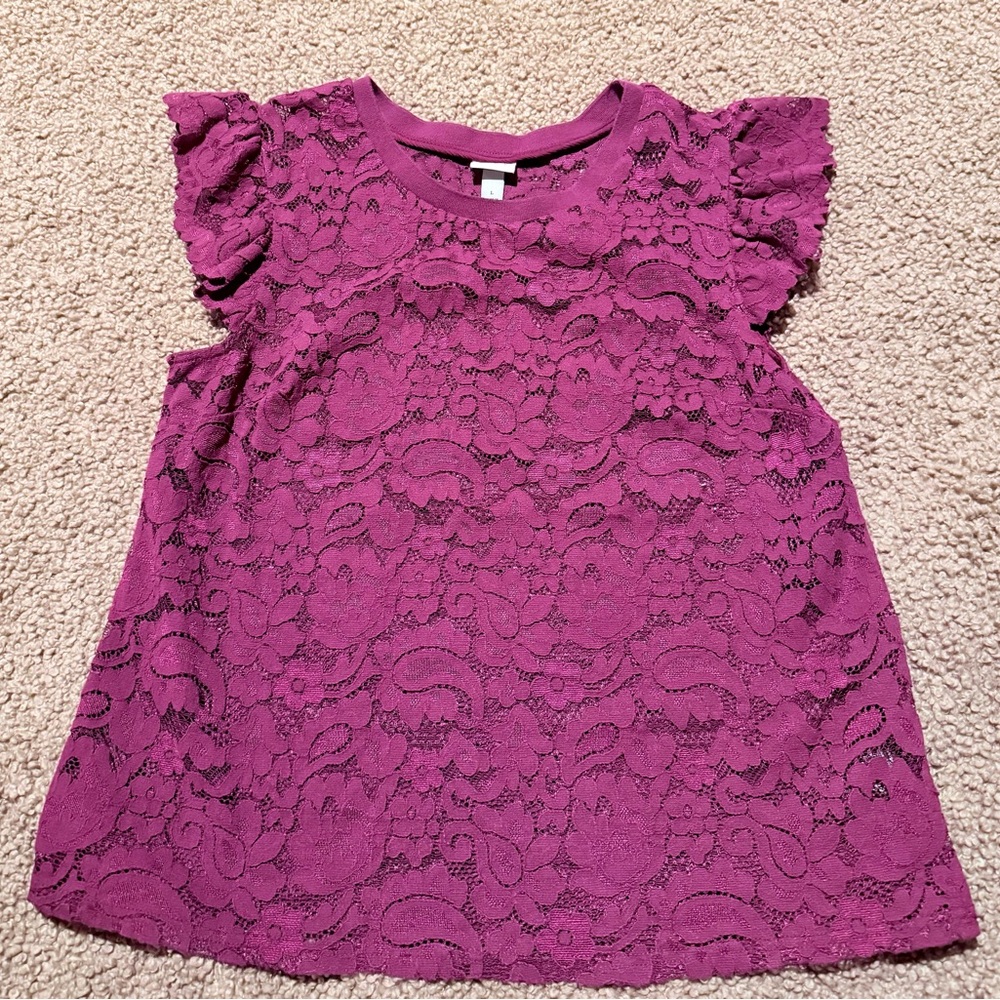 a new day Magenta Lace Top with Ruffle Sleeves - Picture 1 of 3